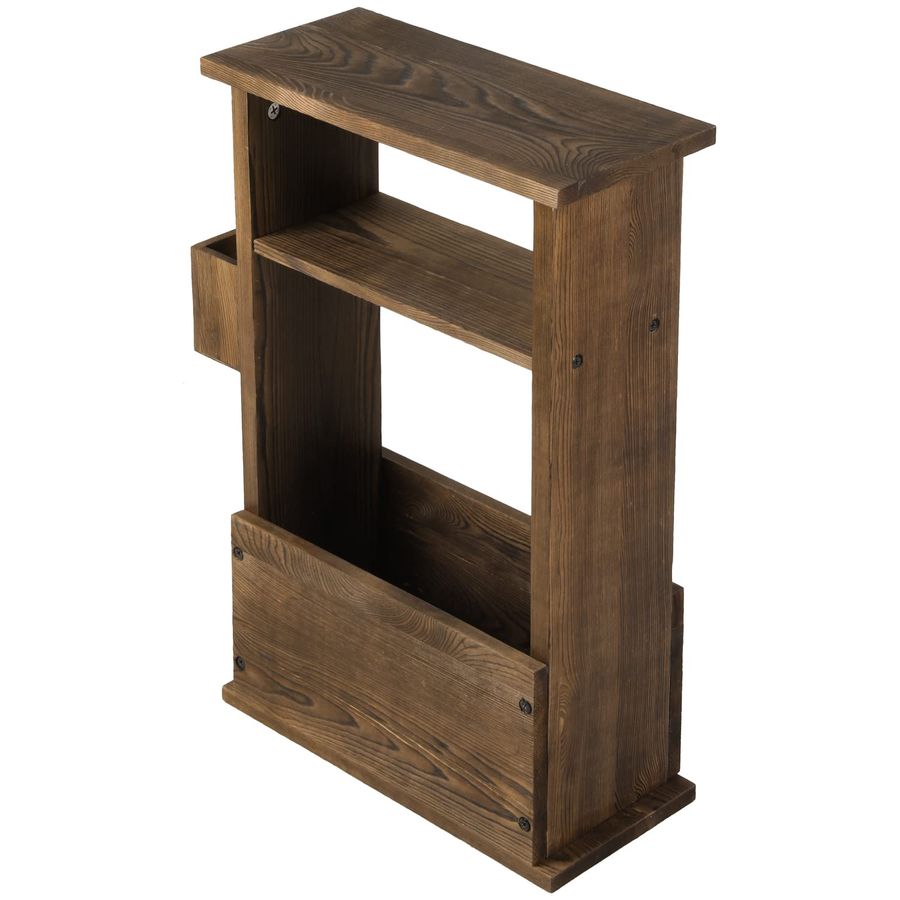 Magazine Holder Rack - 24 Inch Tall Rustic Burnt Wood