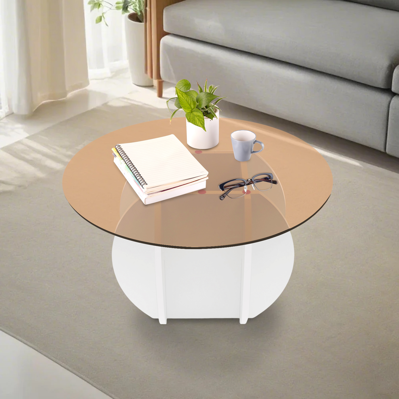 Modern Round Coffee Table 27.6 - Book Weight Glass ulasan dan harga