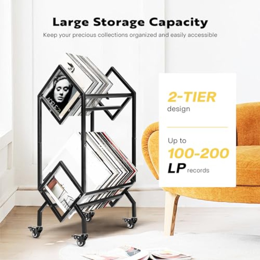 Vinyl Record Storage Rack, 2 T - Magazine Holder Rack ulasan dan harga